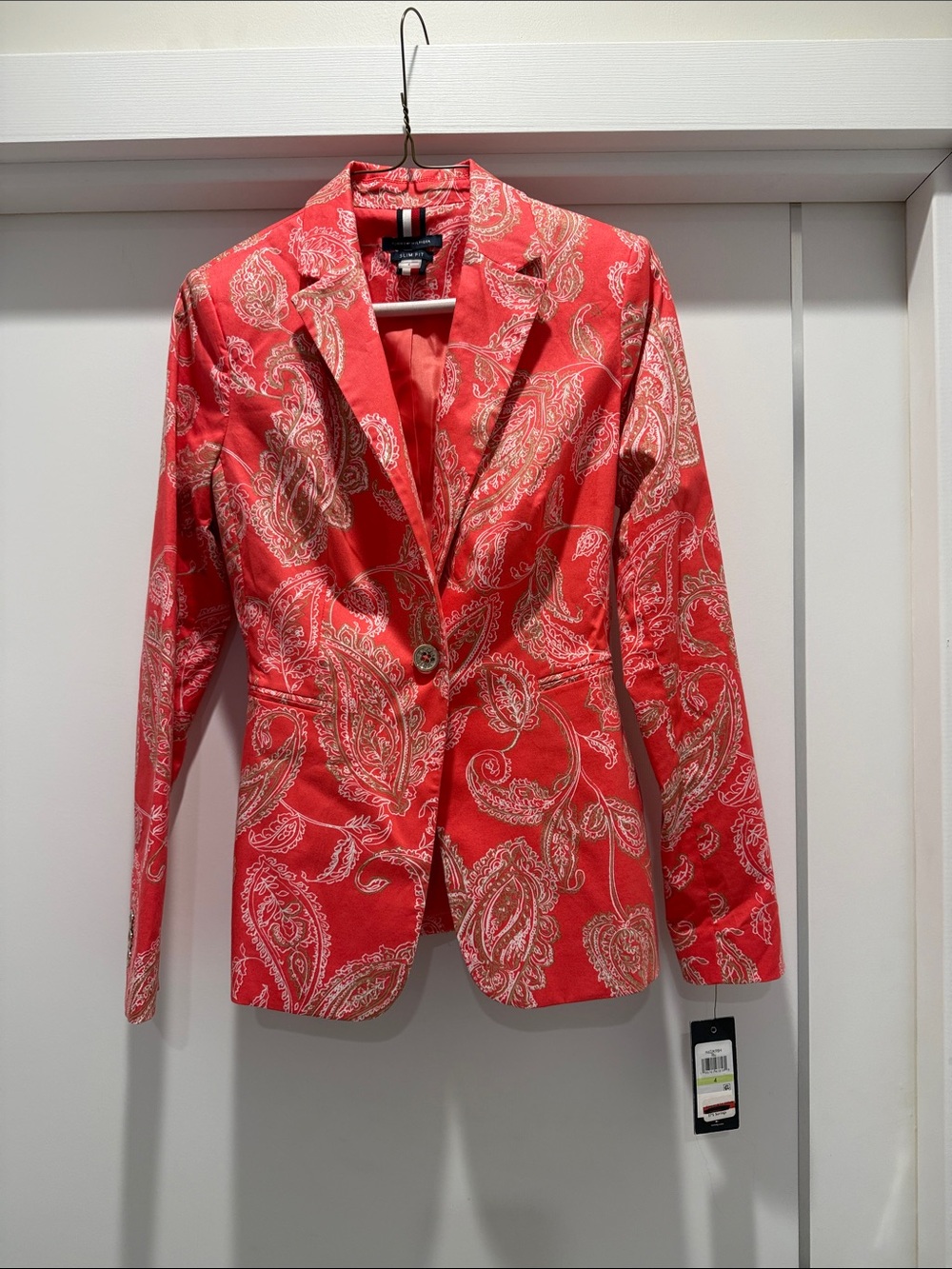 Tommy Hilfiger Coral Red Paisley Slim-Fit Blazer